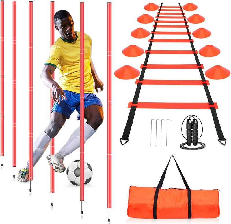 HOTOOLME Agility Training Poles Equipment Soccer Training Equipment includes 6 Agility Poles,Agility Ladder, 10 Soccer Cones,Jump Rope for Speed Training, Soccer Training, Basketball Athletes & Kids - Image 1